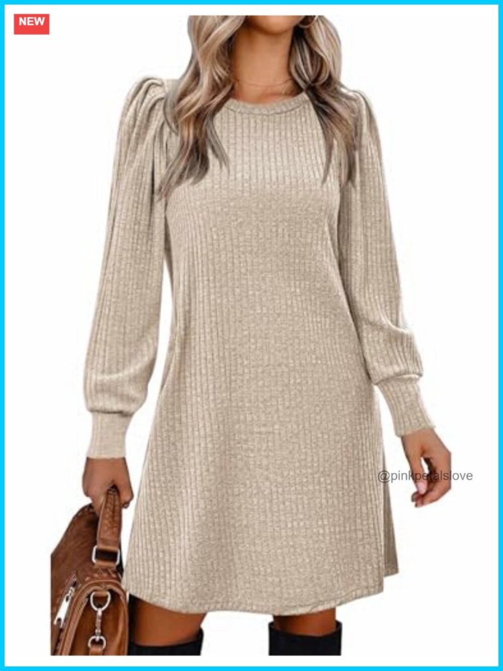 Knit Puff Long Sleeve Tunic Dress Pullover Sweater Dress